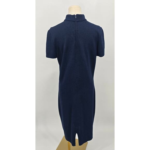 Vintage St. John Collection by Marie Gray Navy Knit Dress Gold Anchor Button - Picture 4 of 5